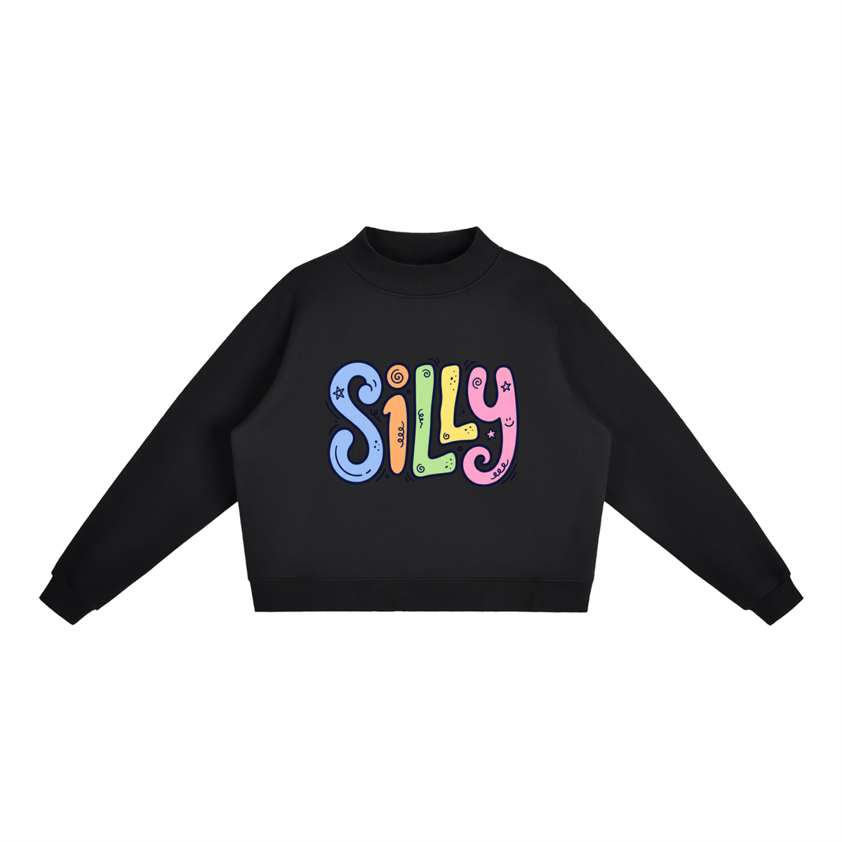 Silly Colorful Lettering Fleece Mock-Neck Sweatshirt