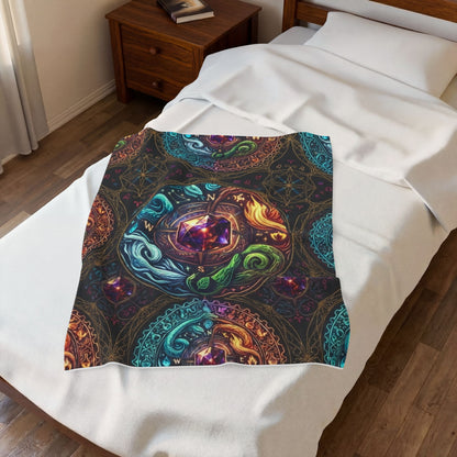 Mystic Elements Velveteen Plush Blanket — Boho Chakra Compass Design