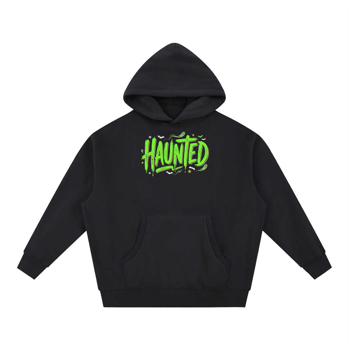 Haunted Green Lettering Oversized Boxy Fleece Hoodie