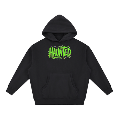 Haunted Green Lettering Oversized Boxy Fleece Hoodie