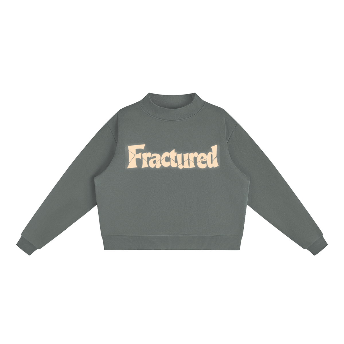 Fractured Cracked Lettering Fleece Mock-Neck Sweatshirt