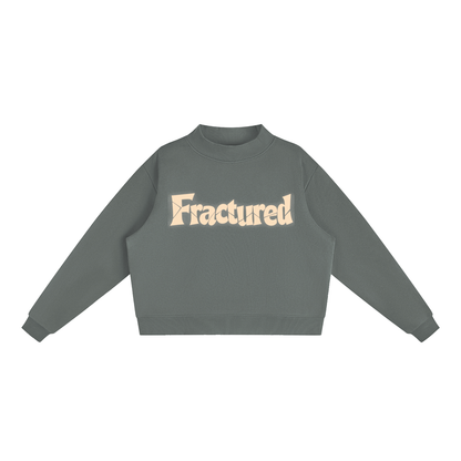 Fractured Cracked Lettering Fleece Mock-Neck Sweatshirt