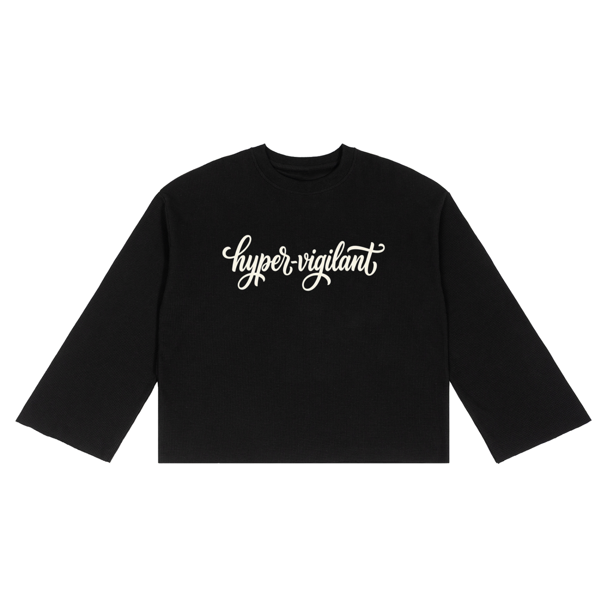 Hyper-Vigilant Script Unisex Waffle-Knit Raw-Edge Long-Sleeve T-Shirt