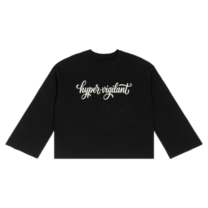 Hyper-Vigilant Script Unisex Waffle-Knit Raw-Edge Long-Sleeve T-Shirt