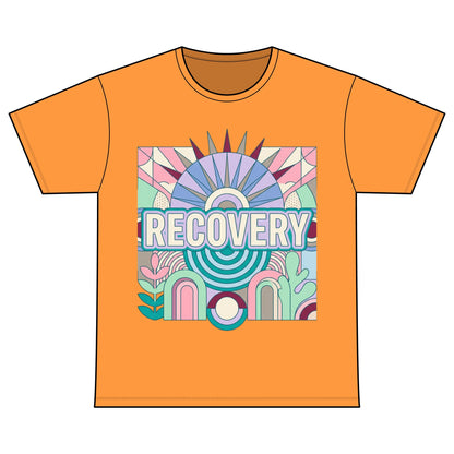 Recovery T-Shirt — Retro Sunburst “Recovery Warriors” Tee