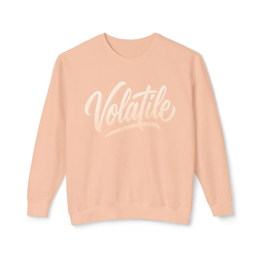 Volatile Script Crewneck Sweatshirt — Peach Casual Graphic Sweater