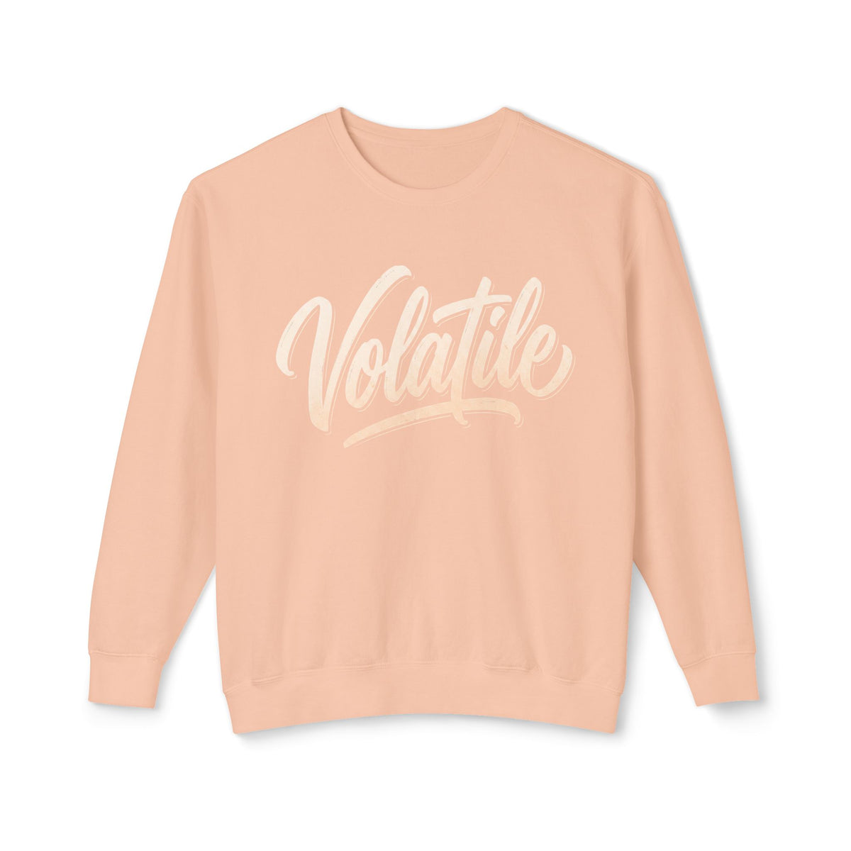 Volatile Script Crewneck Sweatshirt — Peach Casual Graphic Sweater
