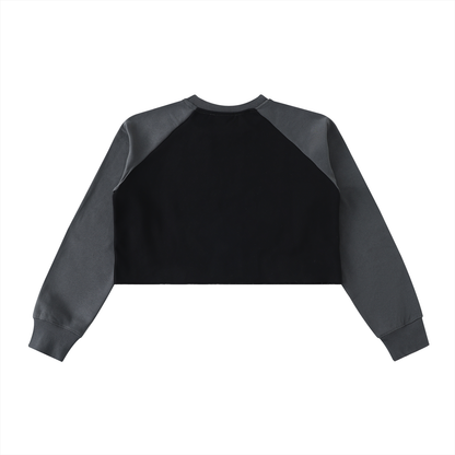 Fragile Blue Bunny Graphic Raw-Hem Color-Block Raglan Crop Sweatshirt