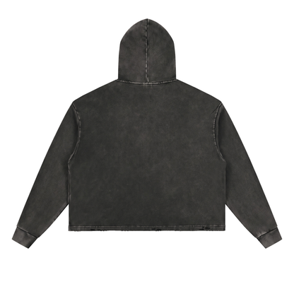 Hyper-Vigilant Script Vintage Washed Frayed-Hem Hoodie