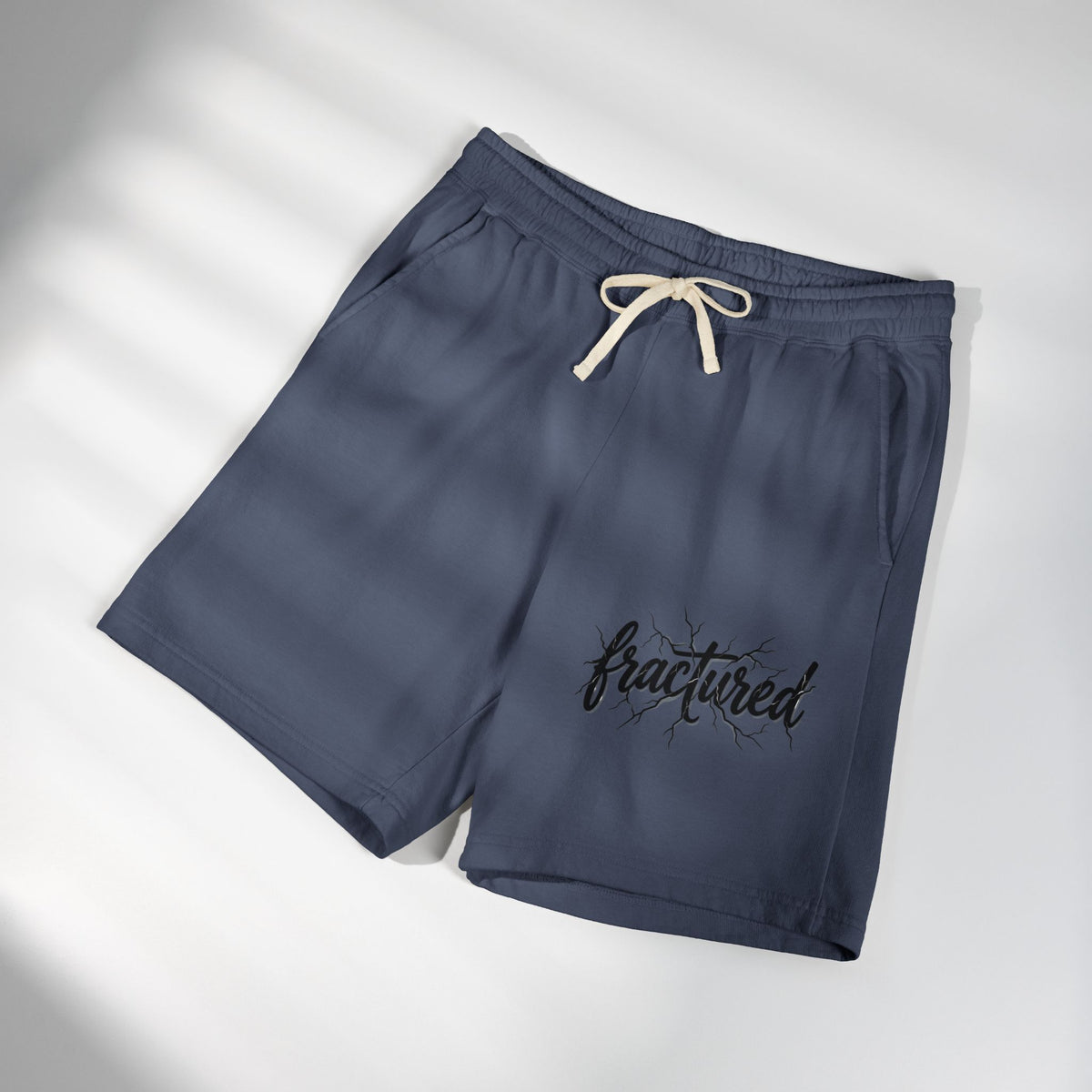 Fractured Logo Sweat Shorts — Lightweight Garment-Dyed Fleece