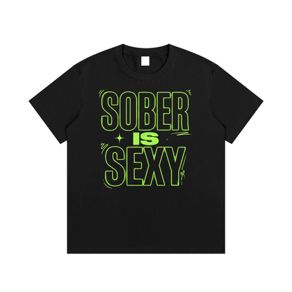 Sober Is Sexy Lime Green Lettering Regular-Fit Cotton T-Shirt