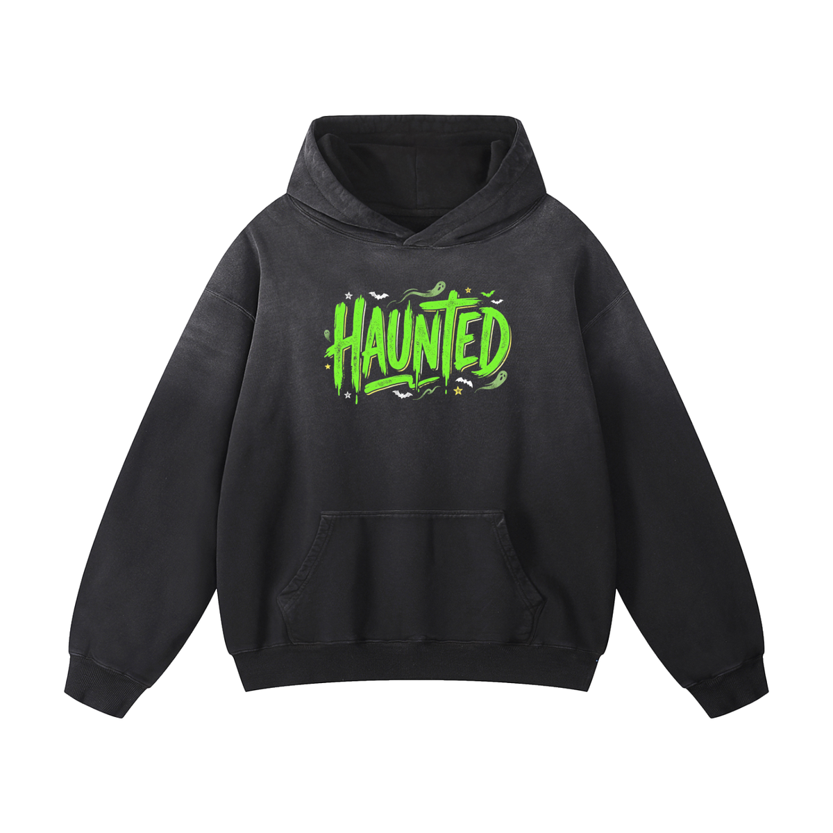 Haunted Green Lettering Heavyweight Sunfade Oversized Hoodie
