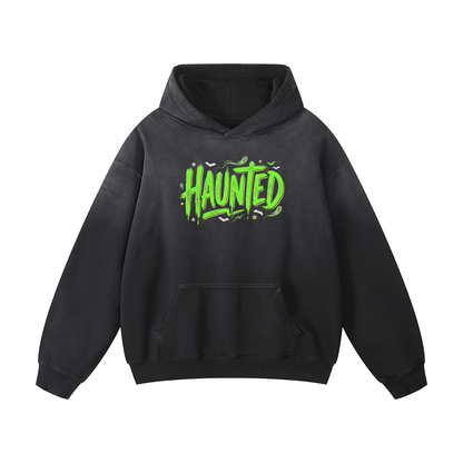 Haunted Green Lettering Heavyweight Sunfade Oversized Hoodie