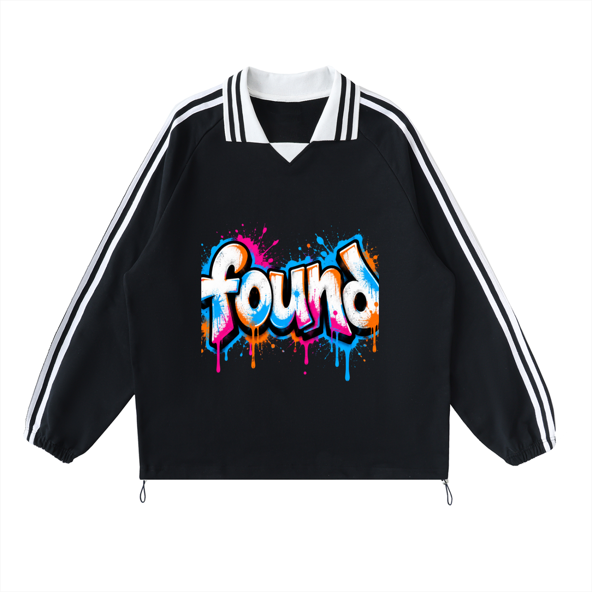 Found Colorful Graffiti Contrast Striped Lapel Collar Sweatshirt