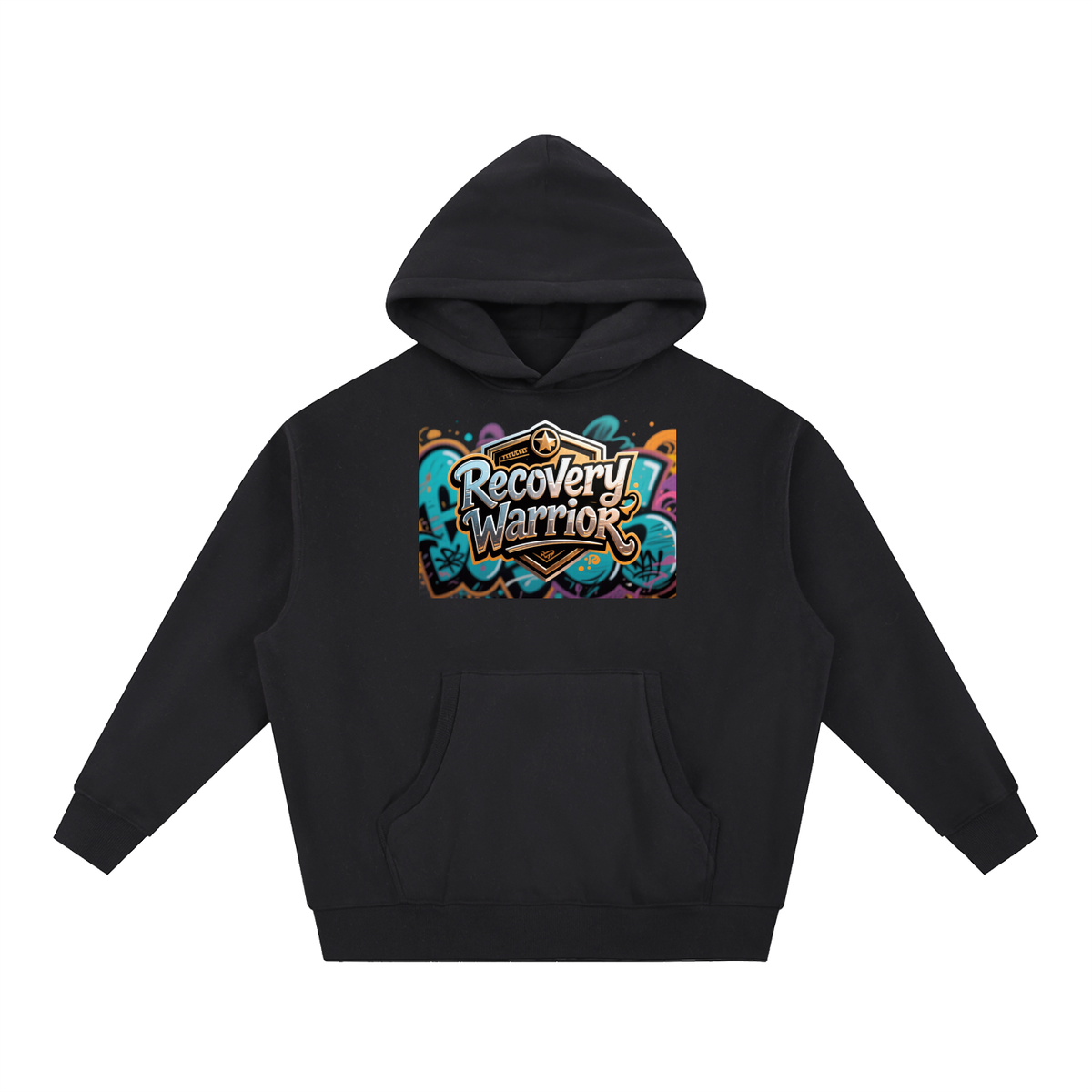 Recovery Warrior Graffiti Badge Oversized Boxy Fleece Hoodie