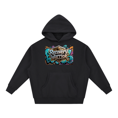 Recovery Warrior Graffiti Badge Oversized Boxy Fleece Hoodie