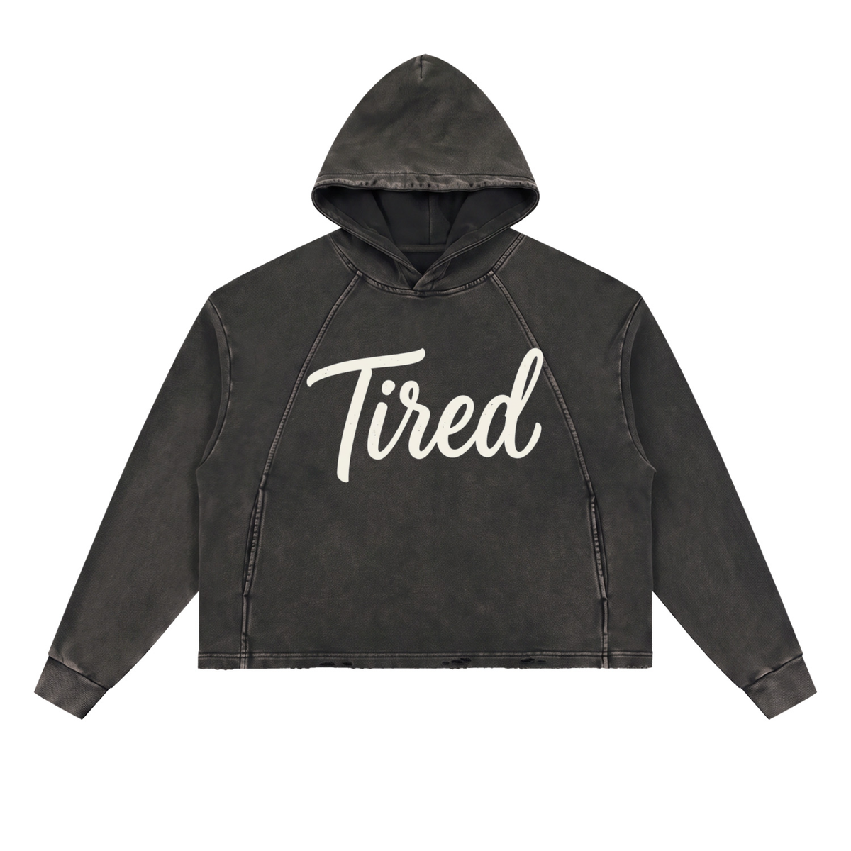 Tired Script Vintage Washed Frayed-Hem Hoodie