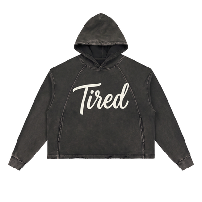 Tired Script Vintage Washed Frayed-Hem Hoodie