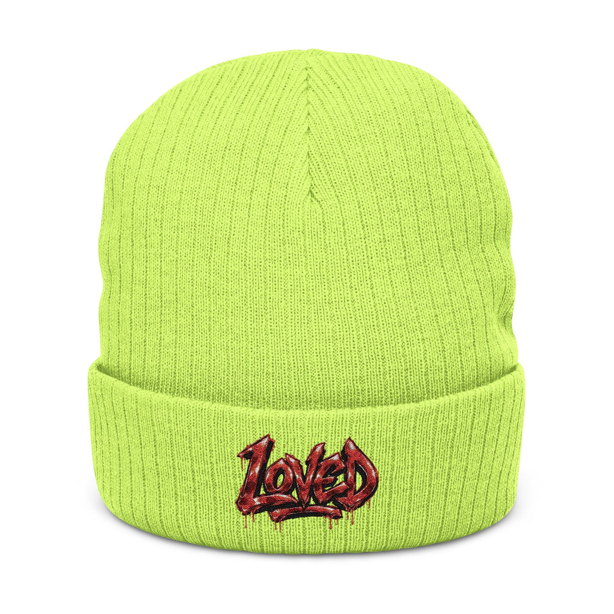 Love Embroidered Ribbed Knit Beanie