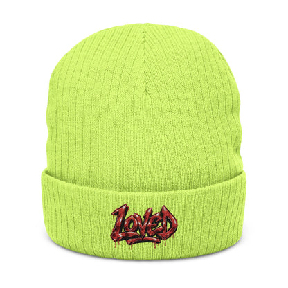 Love Embroidered Ribbed Knit Beanie