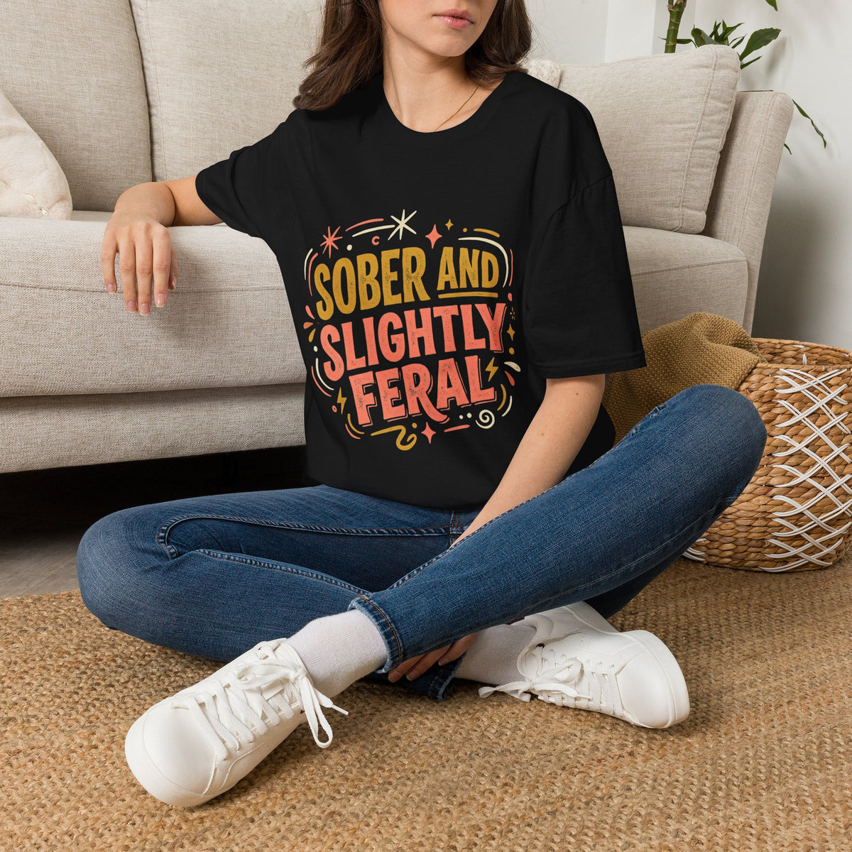 Sober and Slightly Feral T-Shirt — Funny Recovery Pride Tee