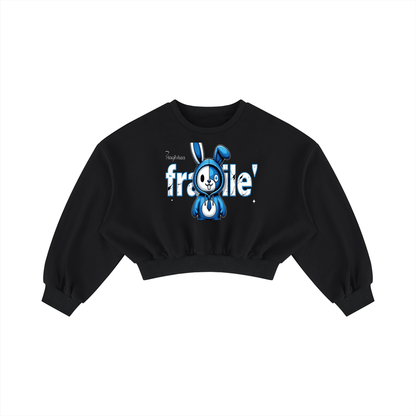 Fragile Blue Bunny Graphic Women's Boxy Cropped Crewneck Sweatshirt
