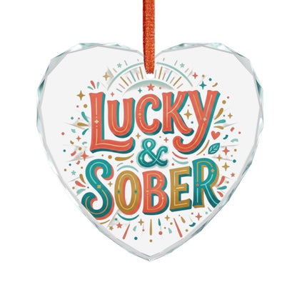 Lucky & Sober Crystal Glass Ornament – Recovery Celebration Keepsake