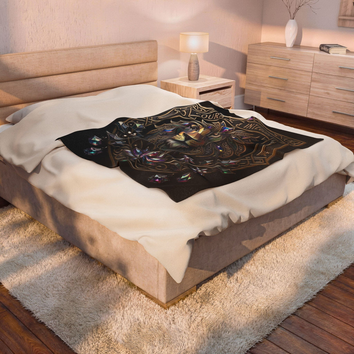Lion Crest Velveteen Plush Blanket — "Courage & Integrity" Decorative Throw