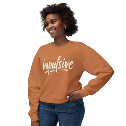 Impulsive Script Crewneck Sweatshirt — Peach Casual Graphic Sweatshirt