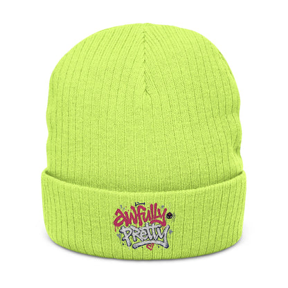 Ribbed Knit Beanie with “Awfully Pretty” Embroidery