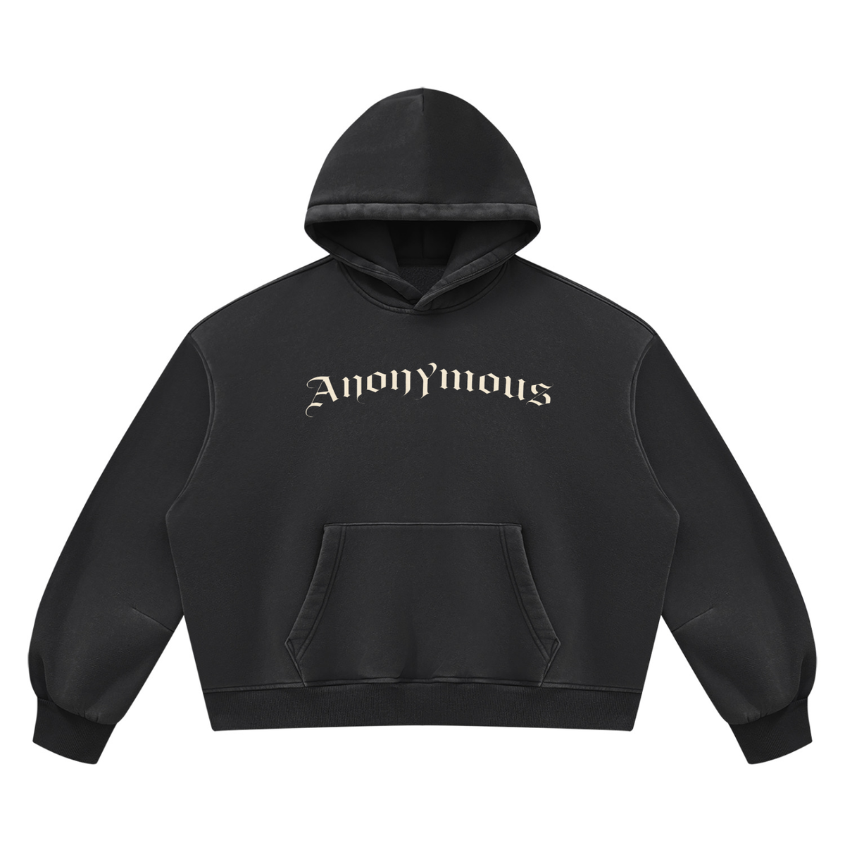 Anonymous Gothic Lettering Vintage Wash Boxy Fleece Hoodie