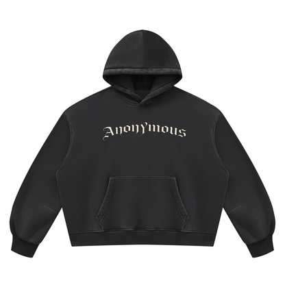 Anonymous Gothic Lettering Vintage Wash Boxy Fleece Hoodie