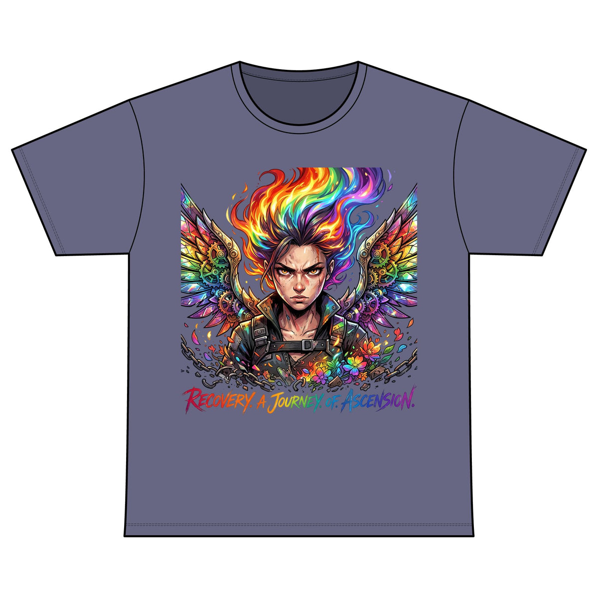 Recovery Warriors T-Shirt — Rainbow Phoenix Design ‘Recovery: A Journey of Ascension’