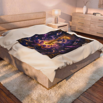 Mystic Key Velveteen Plush Blanket — Golden Key & Lotus Spiritual Throw