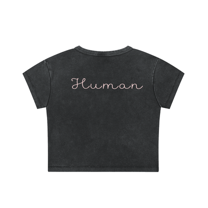 Hello My Name Is Human Snow-Washed Crop Top
