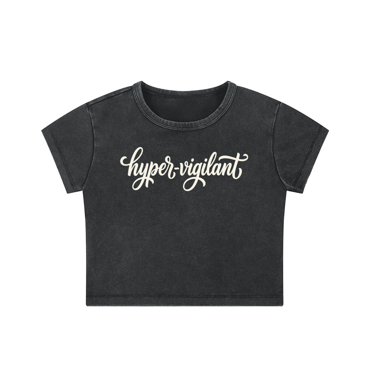 Hyper-Vigilant Script Snow Washed Crop Top