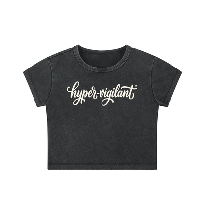 Hyper-Vigilant Script Snow Washed Crop Top