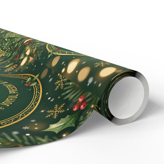 Wishing You Blessings Christmas Wrapping Paper Roll – Green Holiday Wreath