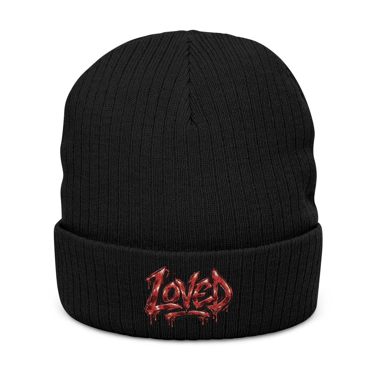 Love Embroidered Ribbed Knit Beanie