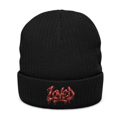 Love Embroidered Ribbed Knit Beanie