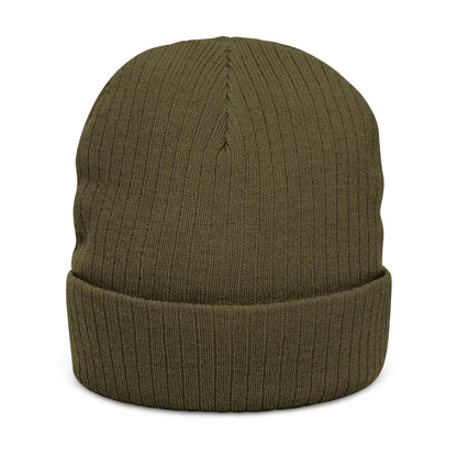 Black Ribbed Knit Beanie with Blue “Spoiled” Embroidery