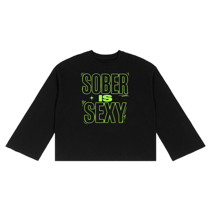 Sober Is Sexy Lime Green Lettering Unisex Waffle Raw-Edge T-Shirt