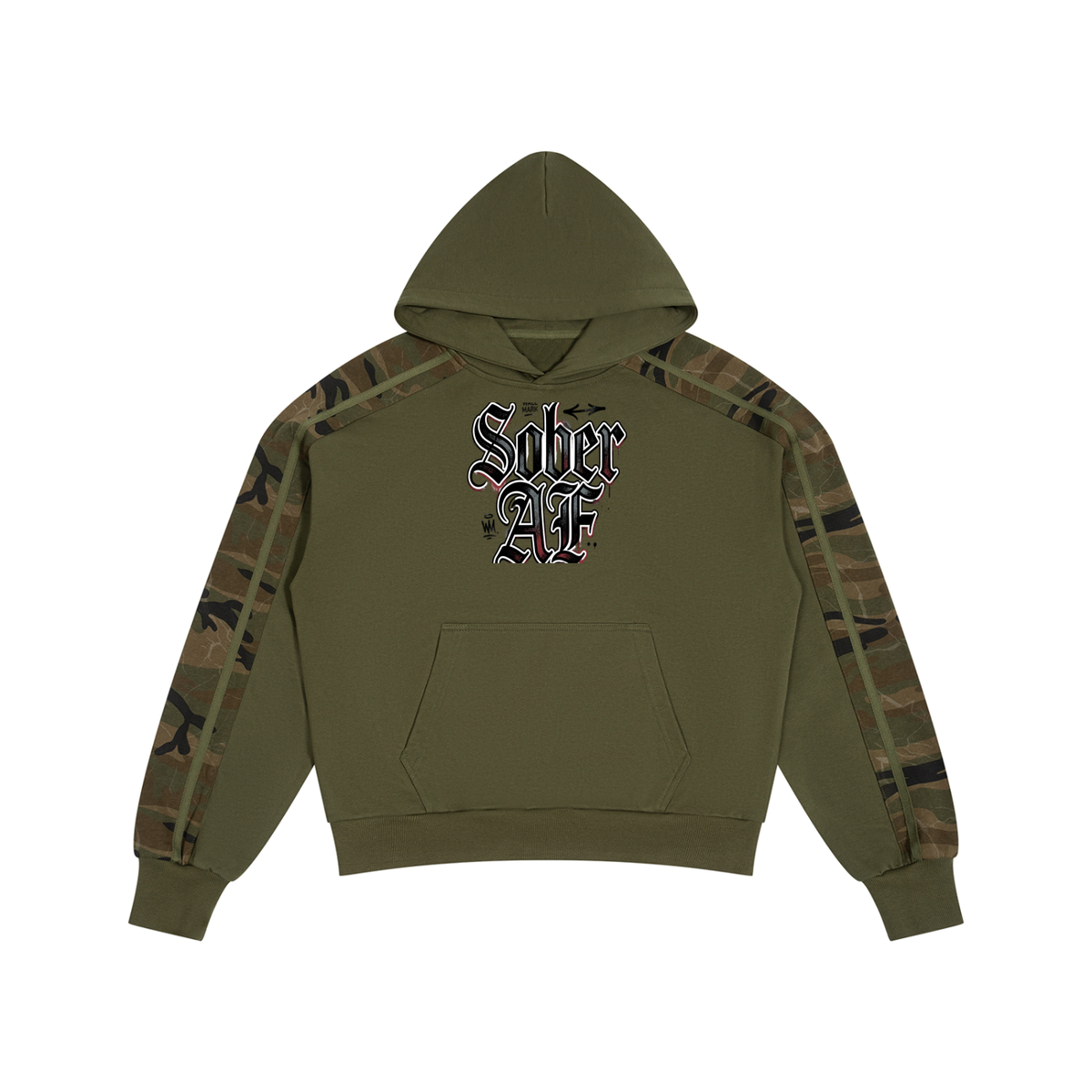 Sober AF Gothic Boxy Camo Hoodie – Recovery Streetwear