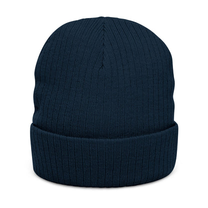 Black Ribbed Knit Beanie with Blue “Spoiled” Embroidery