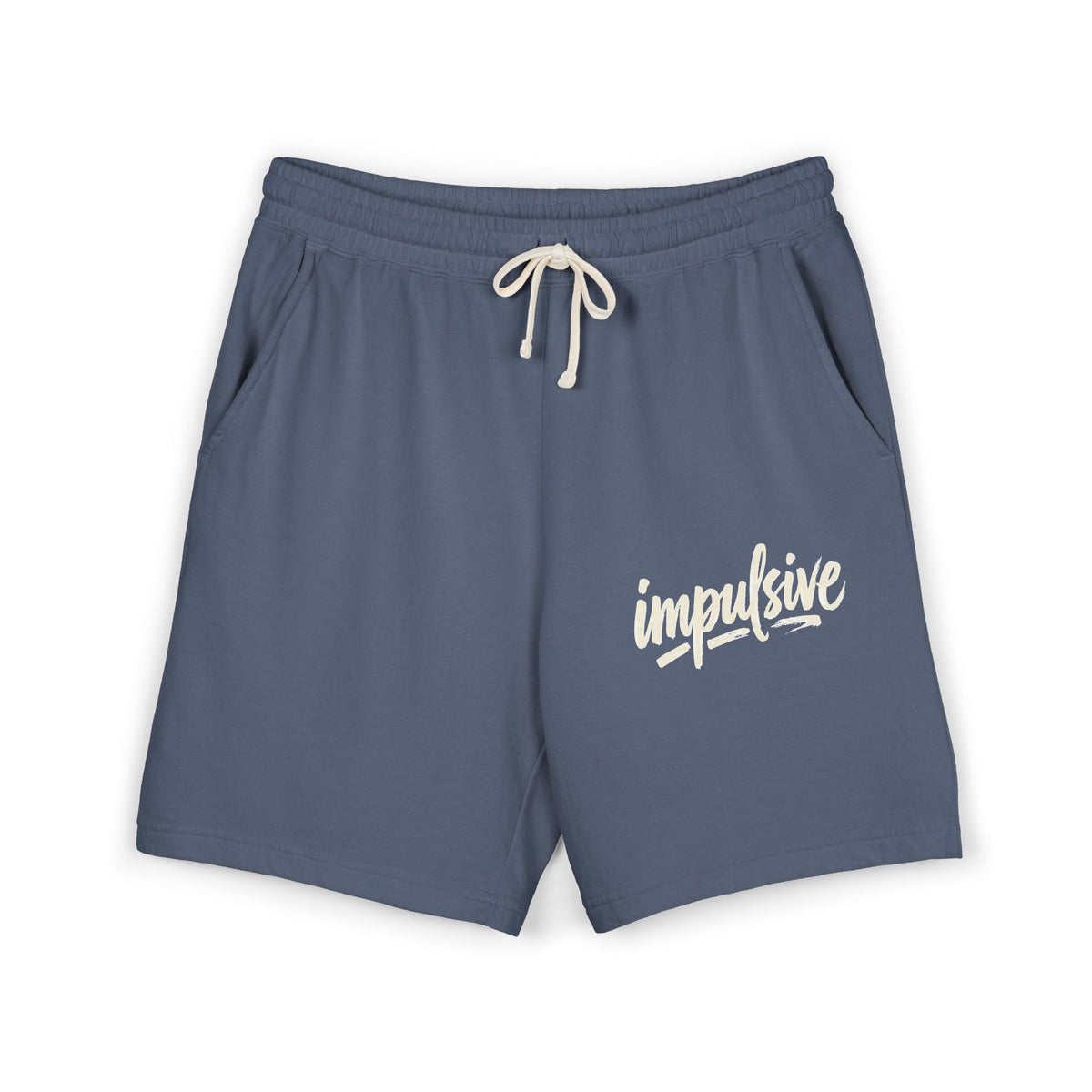 Impulsive Script Sweat Shorts — Lightweight Garment-Dyed Fleece