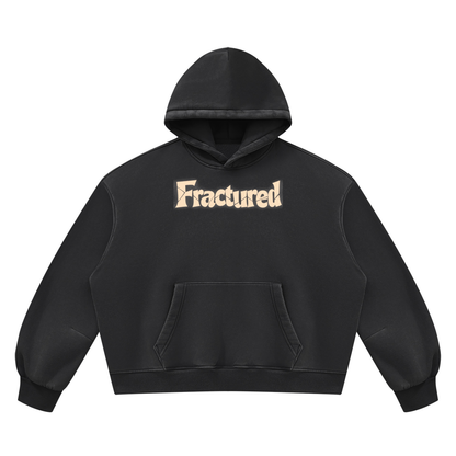 Fractured Cracked Lettering Unisex Vintage Wash Boxy Fleece Hoodie