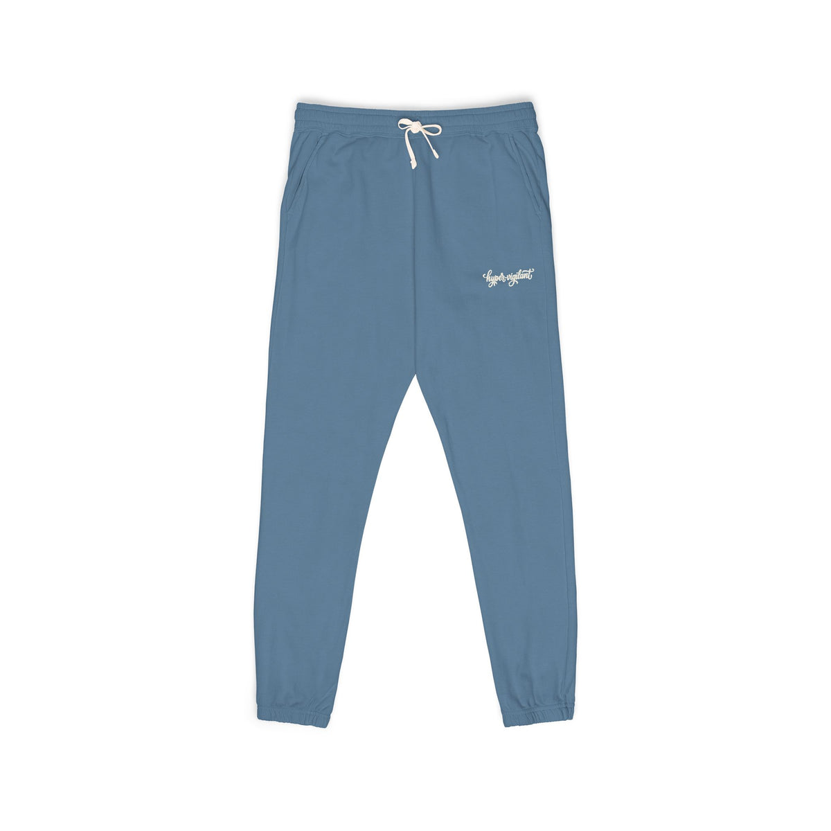 Garment-Dyed Fleece Sweatpants — Relaxed Joggers with 'hyper-vigilant' Script