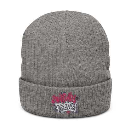 Ribbed Knit Beanie with “Awfully Pretty” Embroidery