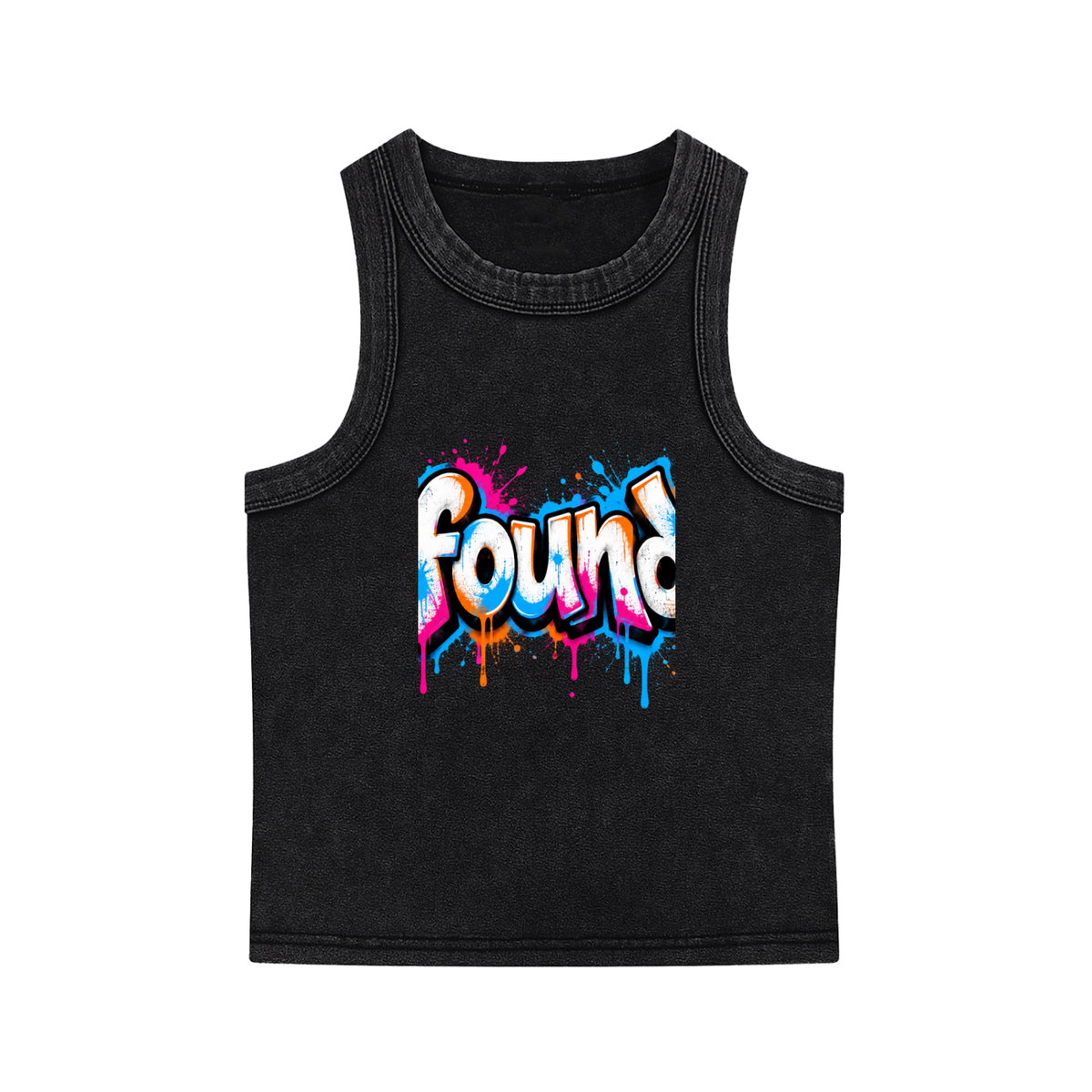 Found Colorful Graffiti Snow-Washed Tank Top