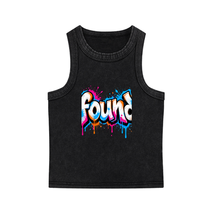 Found Colorful Graffiti Snow-Washed Tank Top